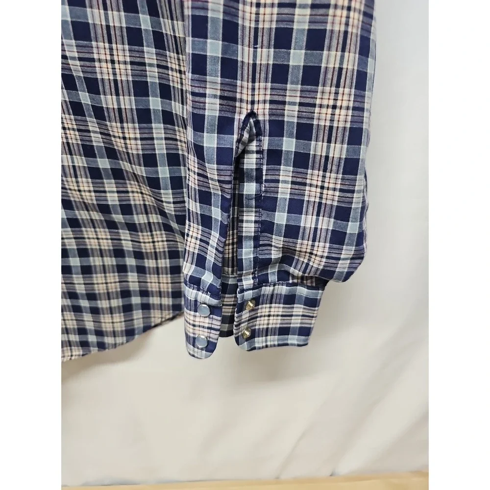 Levis Mens Blue Vintage Plaid‎ Pearl Snap Western Shirt Long Sleeve Sz M